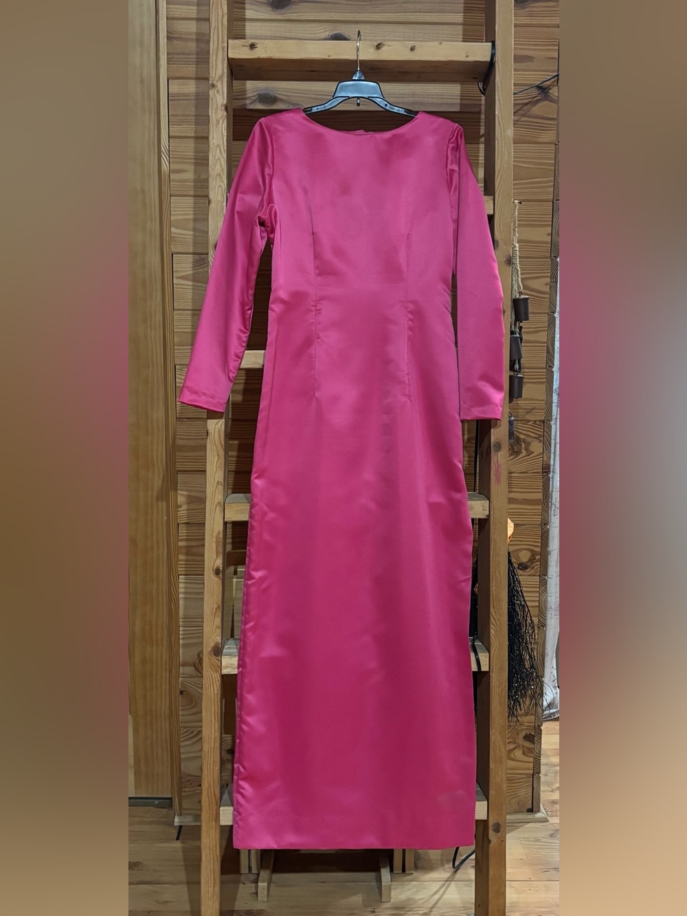 Elegant Long-Sleeve Maxi Dress in Hot Pink